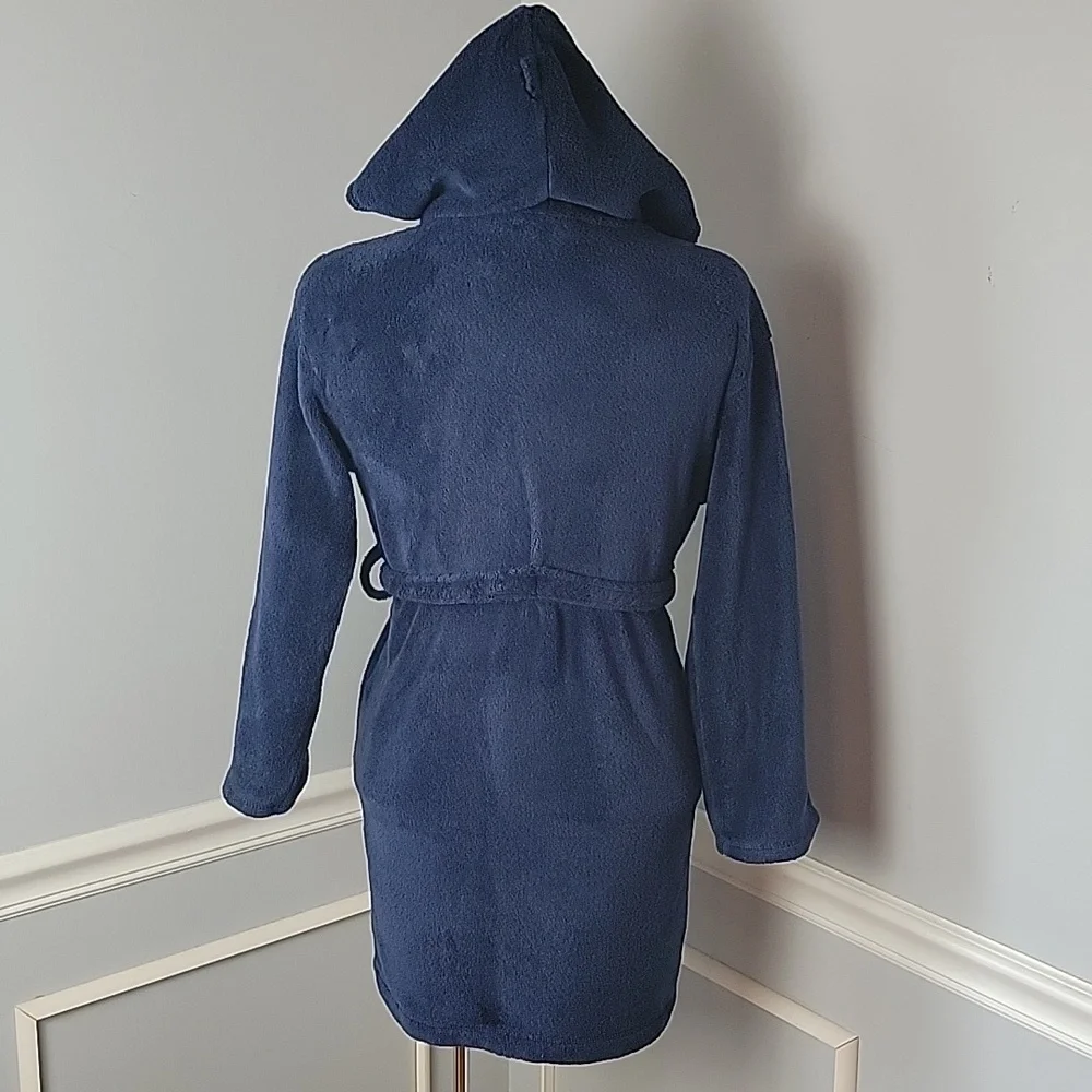 GAP Kids Boy's Navy Blue Plush Hooded Tie Waist Loungewear Bath Robe Sz‎ 10